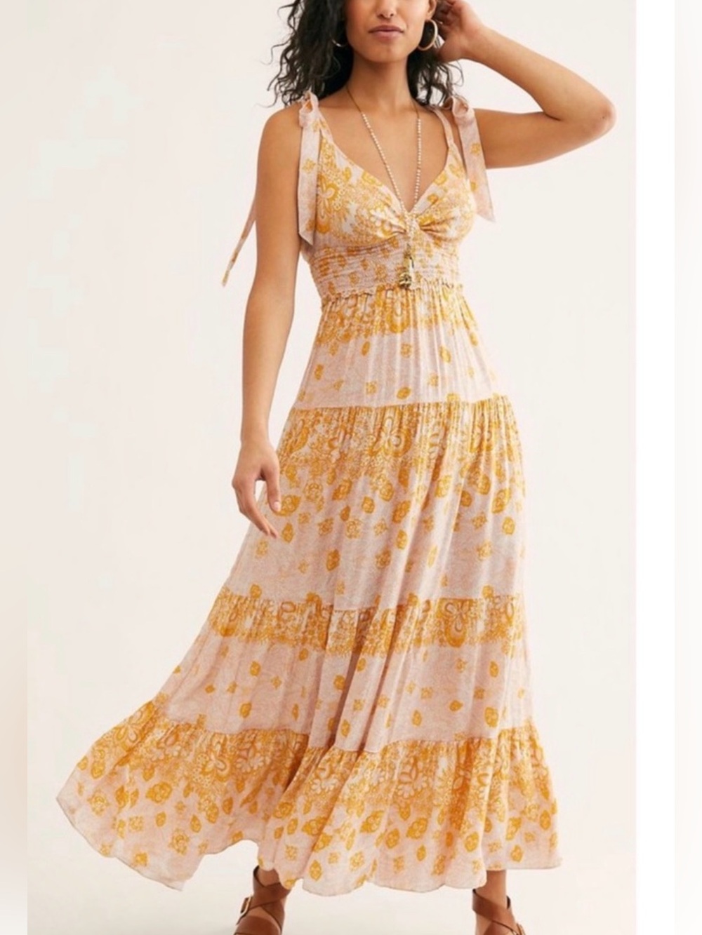 Intimately Free People Tie Shoulder Strap Tiered Dress Sz S